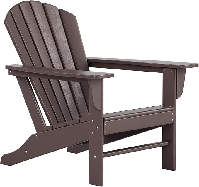Costaelm Outdoor Adirondack Chair, HDPE Patio Chair, Weather Resistant Lawn Firepit Outside Chairs for Porch, Poolside, Garden, Backyard Deck, Dark Brown