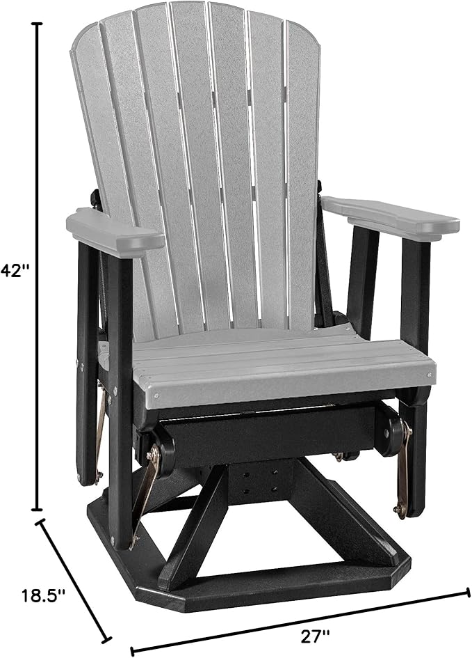 DutchCrafters Slat Fan Back Poly Adirondack Swivel Glider Outdoor Patio Chair (Black & Light Gray)