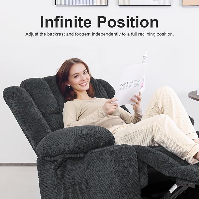 Power Lift Recliner Chair for Living Room Elderly with Massage Recliners Footrest Cup Holder Oversized Electric Heated Reclining Single Sofa Chairs Storage (Grey)