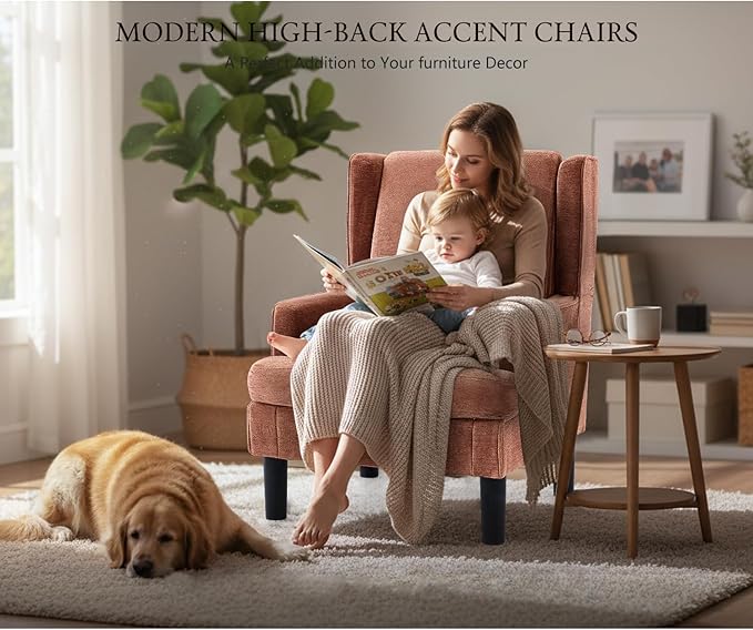 Accent Chair for Living Room Chairs Upholstered Oversized Reading Chair Armchair Accent Chairs Set of 2 Living Room Chair with High Back and Wood Legs,Arm Chair Comfy Chair for Bedroom(Orange red)