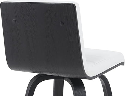 Vienna Modern Counter Height Swivel Bar Stool with Snow White Faux Leather Seat and Black Brushed Wood Frame Set of 2