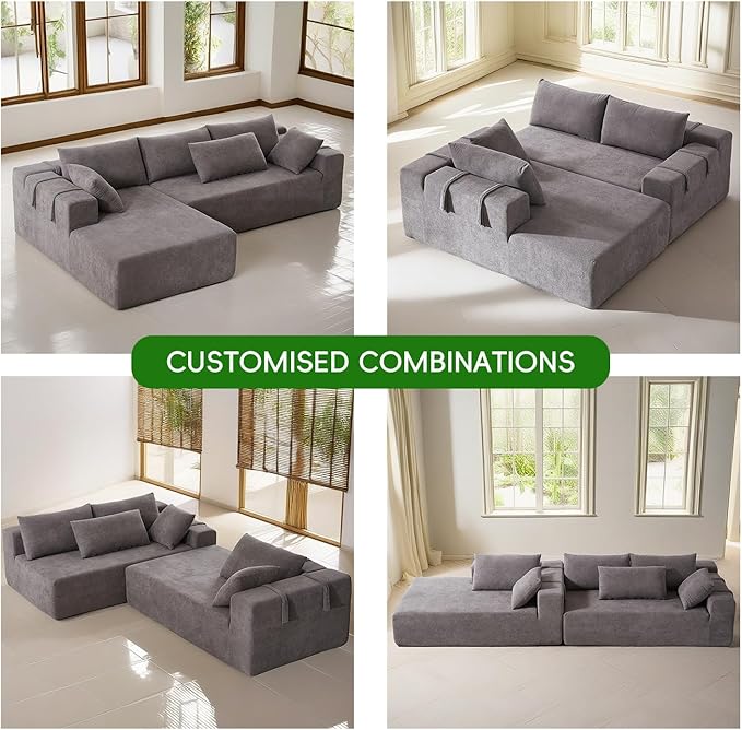 108" Modular Sectional Couch Sofa with L-Shape Chaise, Modern Cloud Comfy Sofa with Deep Seat, Upholstered Couches for Living Room Bedroom, No Assembly Required (Grey Left Facing Chaise)