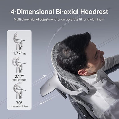 Hbada E3 Ultra Ergonomic Chair, with 3-Zone Dynamic Lumbar Support, 360° Mechanical Armrest, 4D Adjustable Headrest, Aluminum Alloy, Mesh Chair, Grey