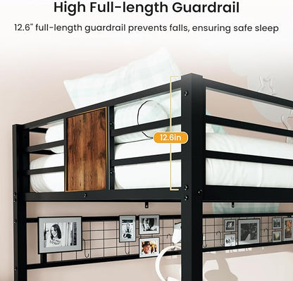 Twin Over Twin Bunk Bed, Convertible Twin Bunk Bed w/Desk & Storage & 2 Seat, Heavy Duty Metal Twin Loft Bed Frame with Safety Guardrails & EVA Padded Ladder for Teens(Cushion not Included)
