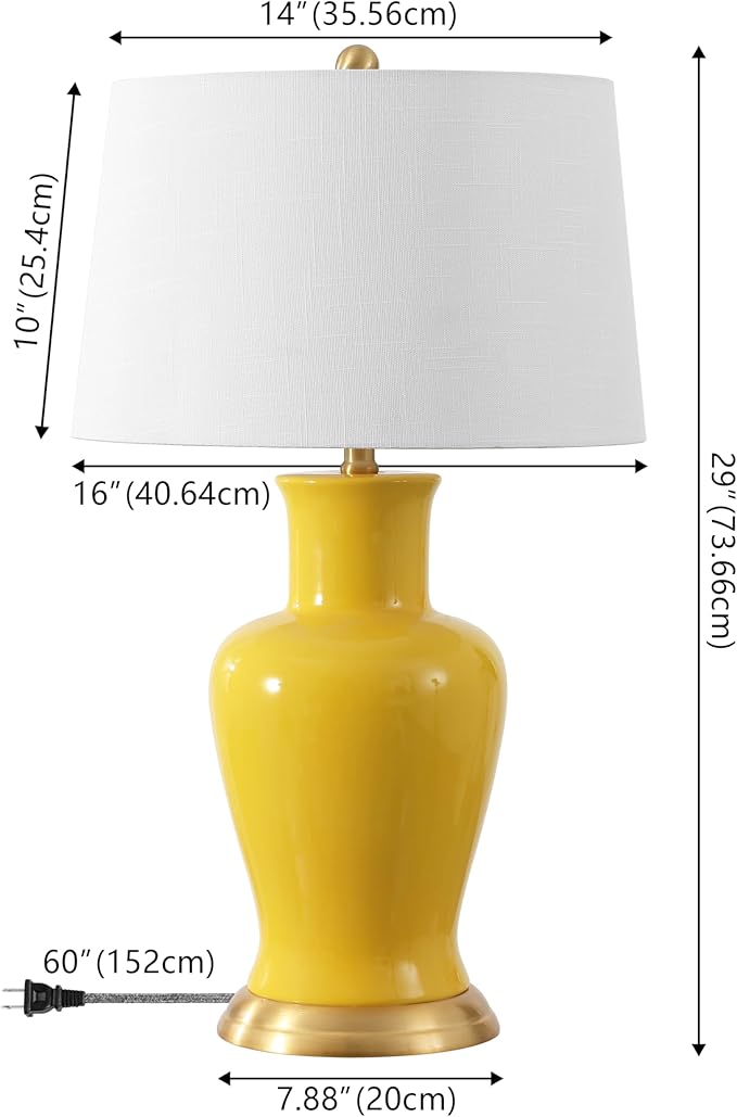 JONATHAN Y JYL4026H Julian 29" Traditional Classic Ceramic Urn LED Table Lamp, Yellow for Bedroom, Living Room, Kitchen, Home Office, Kids Room