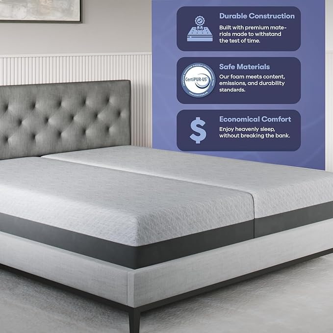 Celestial Sleep Gel Memory Foam Mattress in a Box, Made in The USA, CertiPUR-US® Certified Foam, Oeko-Tex, and Fiberglass-Free Certified Bed, 8 inch Firm - Split King