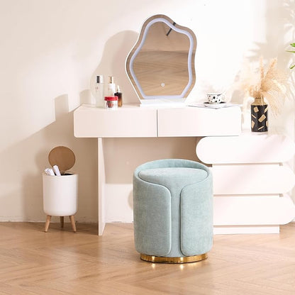 Swivel Vanity Stool with Back Comfy Vanity Chair with Gold Base Modern Round Stool for Makeup Vanity Ottoman Foot Rest for Bedroom livingroom (Sage)