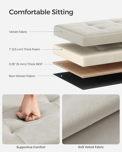 SONGMICS Mazie Collection - Storage Ottoman Bench, Foldable Foot Rest, 15 x 30 x 15 Inches, End of Bed Bench, Storage Chest, Load 660 lb, Living Room, Bedroom, Entryway, Cream White ULSF247W01