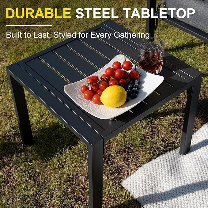 Metal Patio Furniture Set with 51inch Grey Fire Pit Table, 6-Piece Modern Outdoor Conversation Set with 6-Inch Thick Cushions, Outdoor Furniture Set for Garden, Backyard, Balcony, Poolside (Dark Grey)