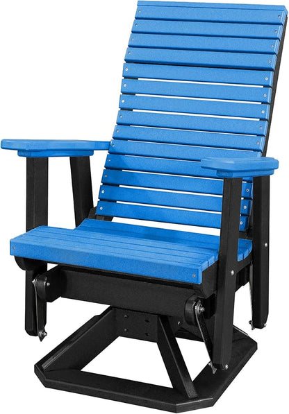 DutchCrafters Modern Horizontal Slat High Back Poly Adirondack Swivel Glider Outdoor Patio Chair (Black & Blue)