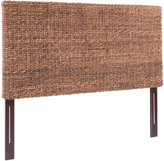 MAKLAINE 62.5" Banana Leaf Panel Headboard in Honey/Dark Brown