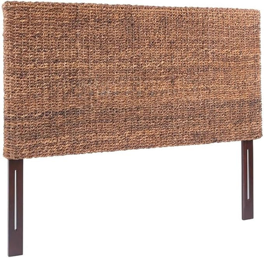 MAKLAINE 78.5" Banana Leaf Panel Headboard in Honey/Dark Brown