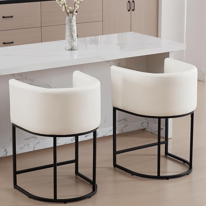Bar Stools Set of 2, 24" Upholstered Counter Height Bar Stools, Modern Counter Stools with Metal Base for Kitchen Island Dining Room Bar, White