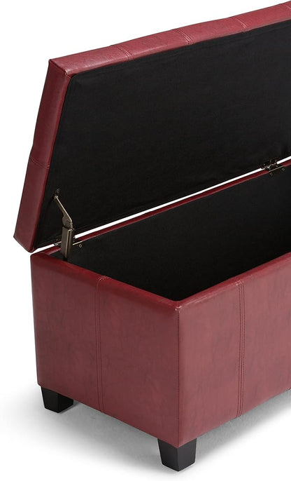 SIMPLIHOME Dover 36 inch Wide Contemporary Rectangle Storage Ottoman Bench in Radicchio Red Vegan Faux Leather, Assembled, for the Living Room, Entryway and Family Room