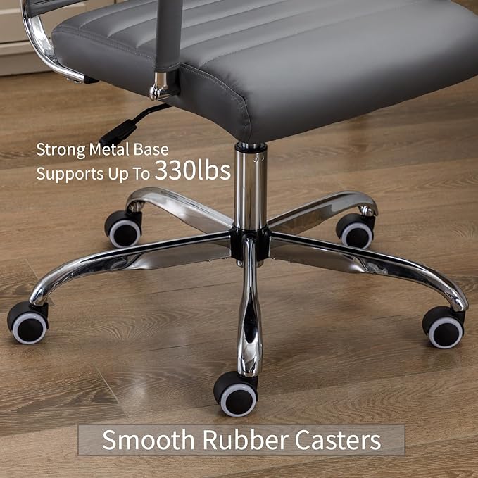 Office Desk Chair Leather, Conference Room Chairs with Wheels, Executive Modern High Back Ergonomic Swivel Rolling Ribbed Computer Chair