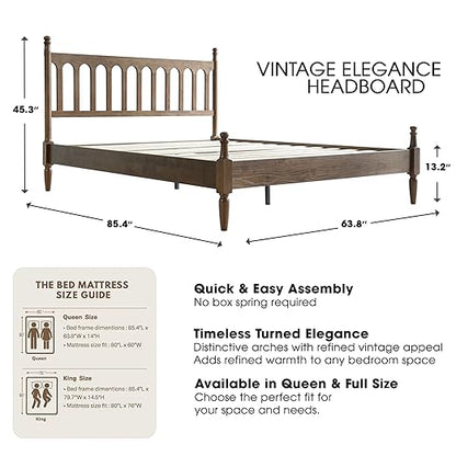 Queen Size Bed Frame with Headboard & Footboard, Solid Wood Platform Design, Center Metal Legs with 12 Durable Slatted Base, No Box Spring Needed, Anti-Slip & Noise-Free, Barnwood Finish, WCQ-30