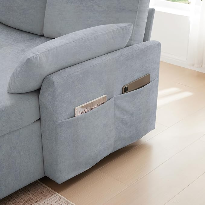 Waxberry Sectional Sofa Couch, Pull Out Couch Sleeper Sofa Bed with Storage for Living Room, Reversible Chaise, Side Pockets & Dual USB/Type-C Ports, Gray