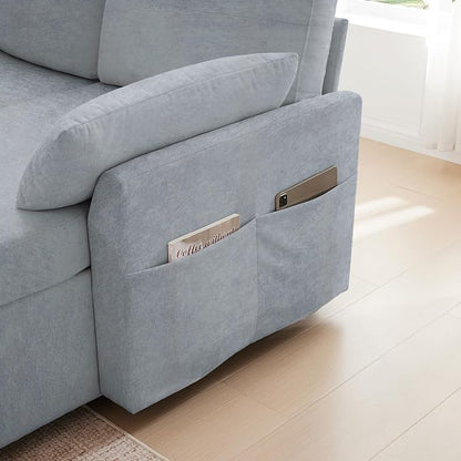 Waxberry Sectional Sofa Couch, Pull Out Couch Sleeper Sofa Bed with Storage for Living Room, Reversible Chaise, Side Pockets & Dual USB/Type-C Ports, Gray