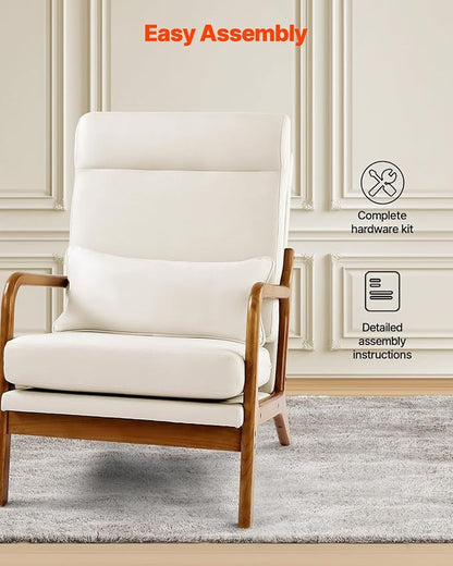 VEVOR Accent Chair, High Back Mid Century Modern Armchair with Solid Wood Frame and Non-Slip Legs, Upholstered Leisure Chair with Linen Fabric and 5.3 in Thickened Cushion, for Living Room, Bedroom