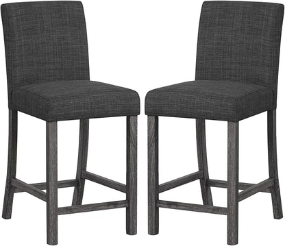 COSTWAY Counter Height Bar Stools Set of 2, 24.5’’ Upholstered Mid Century Modern Island Chairs with Rubber Wood Legs, Wooden Barstools for Kitchen, Dining Room, Bar, Restaurant (Grey)