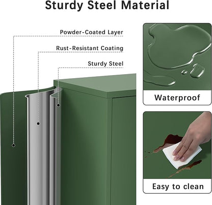 Metal Locker Storage Cabinet, Accent Sideboard Cabinet with Adjustable Shelves for Home Office, Garage, Kitchen, Living Room (Green, 40" H-Metal Doors)