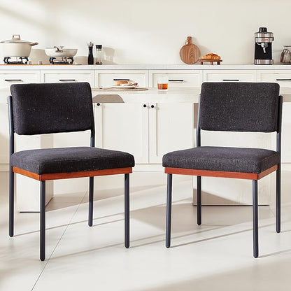 Black Modern Dining Chairs Set of 2, Kitchen Chairs with Thick Cushions and Adjustable Foot Pads, Upholstered Fabric Dining Room Chairs with Sturdy Metal Legs