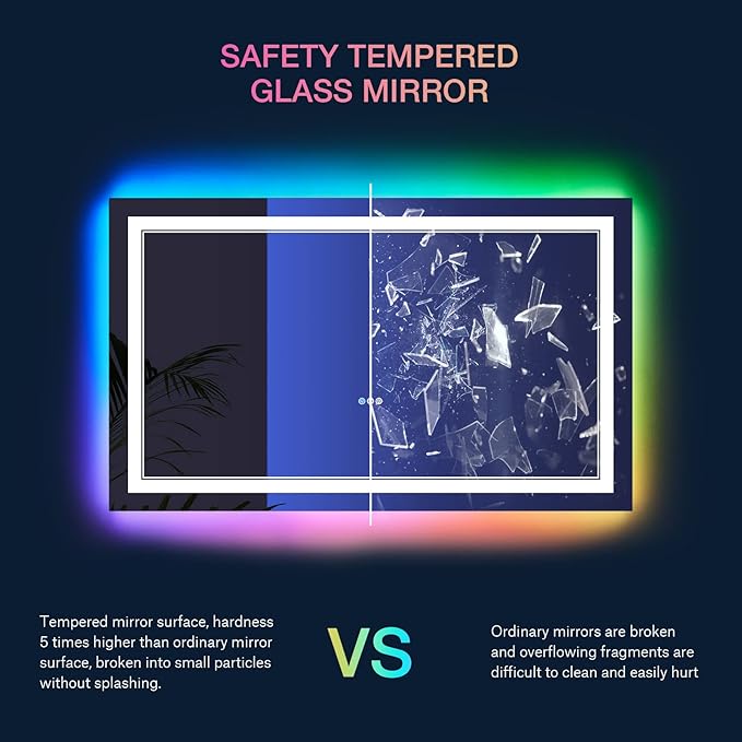 60x36 Inch RGB LED Mirror for Bathroom, RGB Backlit and Front Lighted Bathroom Mirror, Large Dimmable Vanity Mirror with Lights,Anti-Fog, Memory,ETL Listed, Wall Mounted