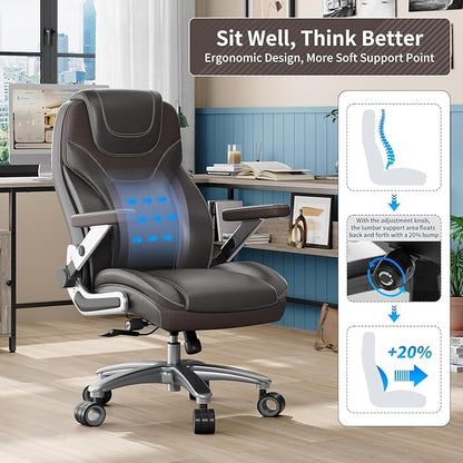 Big and Tall Office Chair with 5D Arms, 600lbs Fabric & PU Leather Heavy Duty Desk Chair, Adjustable Lumbar Support & Height, Tilt Function, High Back Ergonomic Executive Computer Chair