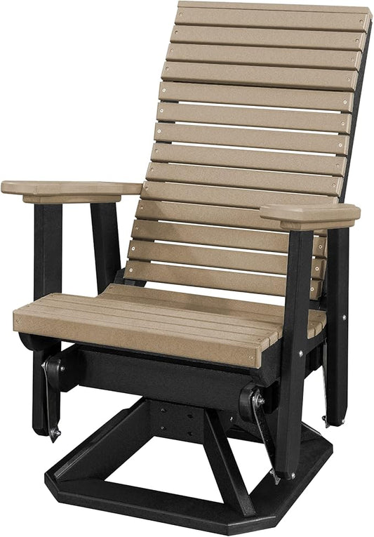 DutchCrafters Modern Horizontal Slat High Back Poly Adirondack Swivel Glider Outdoor Patio Chair (Black & Weatherwood)
