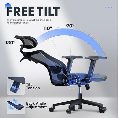 FLEXISPOT Classic Ergonomic Office Chair with High Back Swivel Computer Chair Executive Office Desk Chairs, with Lumbar Support/2D Headrest/Lockable Tilt Function, Foam Seat Cushion, Gray