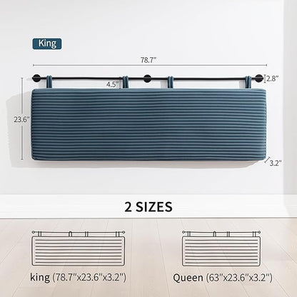 UEV King Headboard Only, Wall Mounted Hanging Upholstered Bed Head Board, Modern Vertical Channel Design of Fine Flannel, Elegant Blue Fluted Headboard for Bedroom (Lake Blue, King Size)