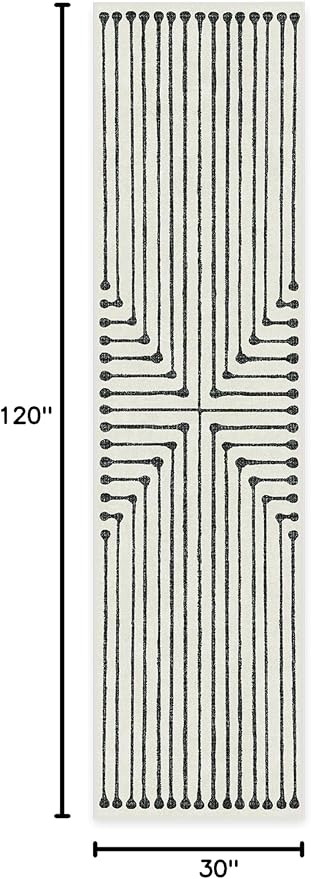 RUGGABLE x Jonathan Adler Machine Washable Modern Runner Rug – Inkdrop Black & Ivory 2.5x10, Stain-Resistant, Non-Slip – Washable Rug for Hallway, Entryway, Living Room & Kitchen–with Cushioned Pad