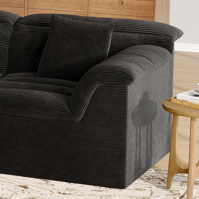 81" Sofa with Deep Seats Oversize, 2 Seater Cloud Couches, Upholstered Corduroy Loveseat for Living Room Bedroom, No Assembly Required, Black