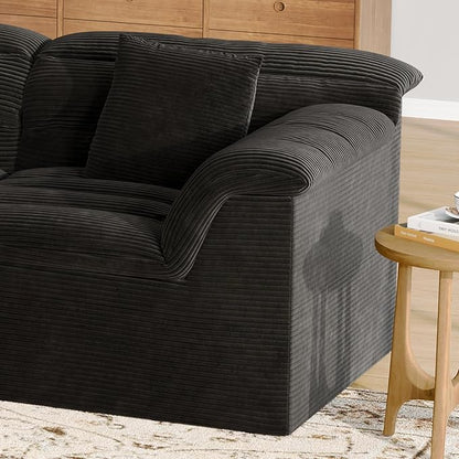 81" Sofa with Deep Seats Oversize, 2 Seater Cloud Couches, Upholstered Corduroy Loveseat for Living Room Bedroom, No Assembly Required, Black