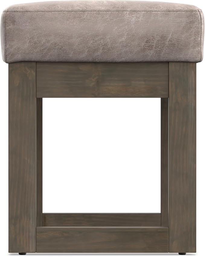 SIMPLIHOME Milltown 27 inch Wide Contemporary Rectangle Footstool Ottoman Bench in Distressed Grey Taupe Vegan Faux Leather, Assembled, For the Living Room and Bedroom