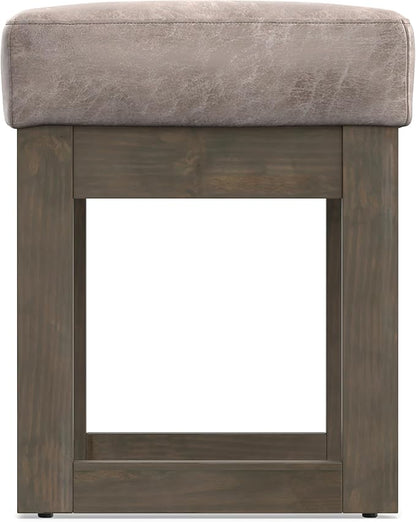 SIMPLIHOME Milltown 27 inch Wide Contemporary Rectangle Footstool Ottoman Bench in Distressed Grey Taupe Vegan Faux Leather, Assembled, For the Living Room and Bedroom