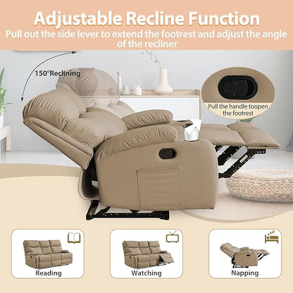 3-Seater Manual Seater Reclining Anti-Scratch 3 Seat Reclining Sofa with Side Pocket and Cupholders Reclining Loveseat Sofa for Living Room Meeting Room Bedroom Office Apartment