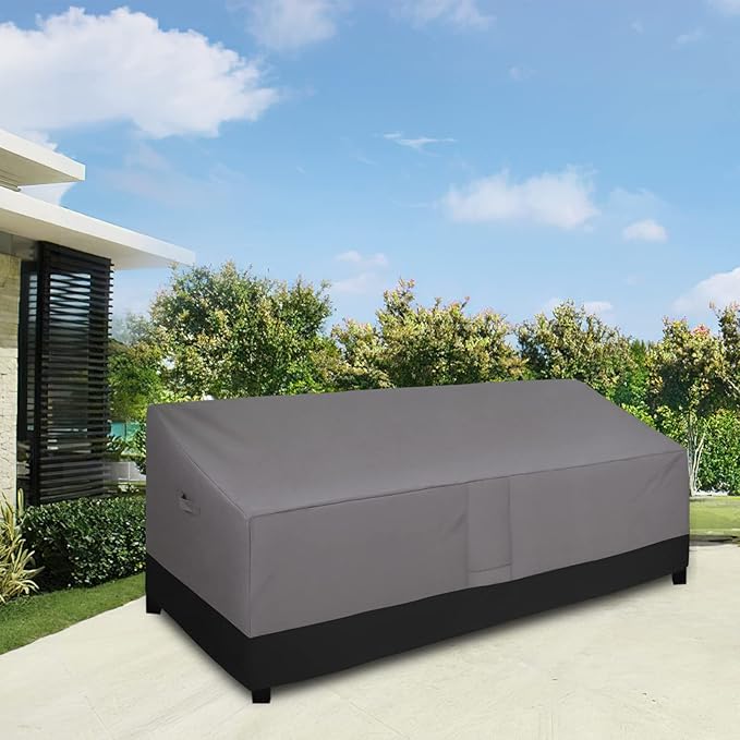Easy-Going Waterproof Outdoor Couch Cover, Heavy Duty Deep 4-Seater Patio Sofa Cover, Windproof Outdoor Furniture Cover with Air Vent (104Wx40Dx33H inch,Gray/Black)