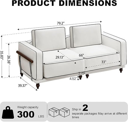 80" Loveseat Sofa Cloud Modular Sectional Couch,Deep Love Seat Couch with Armrests Wooden Legs,2 Seater Comfy Thicked Cushion Upholstered Sofa for Living Room Bedroom,White