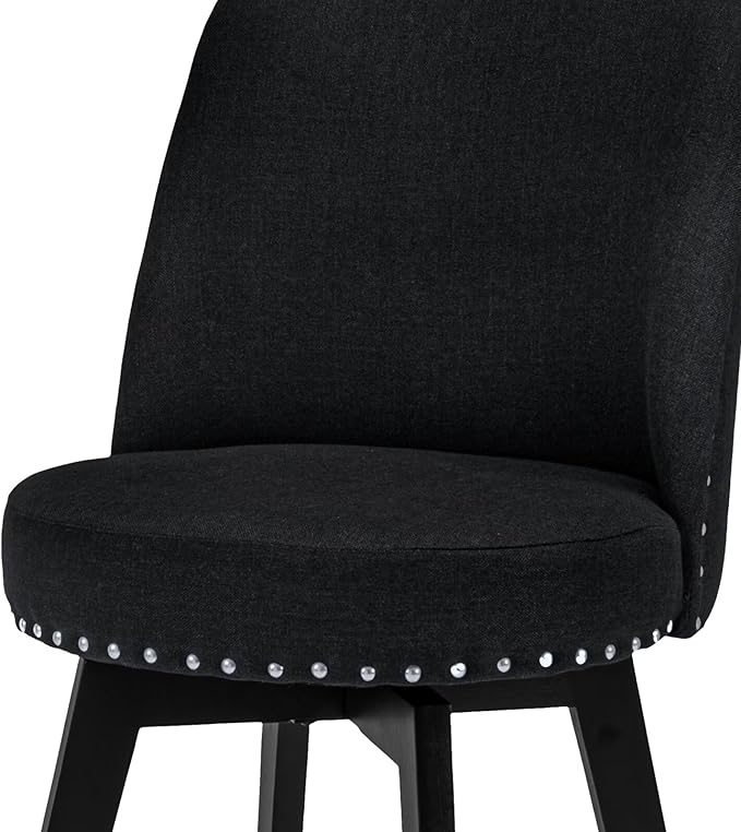 MINCETA Bar Stools Set of 4, 26 Inch Upholstered Barstools with High Back and Footrest, Swivel Counter Height Barstools for Kitchen Island Home Bar Black