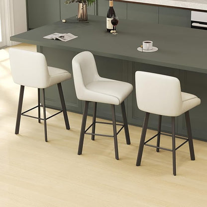 Swivel Bar Stools, 26''H Upholstered Barstools with Backs, Modern Counter Height Bar Stool Chairs for Kitchen Island, Metal Legs (Beige- Faux Leather, Set of 6-26" H)