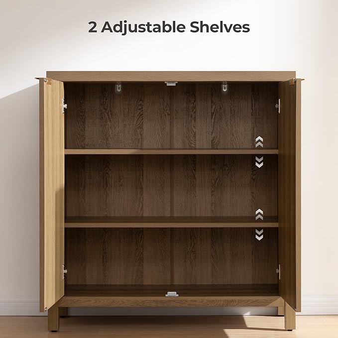 SICOTAS Rattan Sideboard Buffet Cabinet with Storage, Mid Century Modern Credenza Storage Cabinet with Arch Doors & Shelves Farmhouse Coffee Bar Media Console Cabinets for Living Room, Entryway