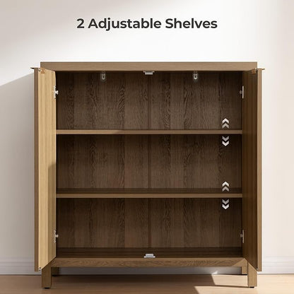 SICOTAS 68" W Rattan Sideboard Buffet Cabinet with Storage Set of 2, Mid Century Modern Credenza with Arch Doors & Shelves Farmhouse Coffee Bar Media Console Cabinets for Living Room, Entryway
