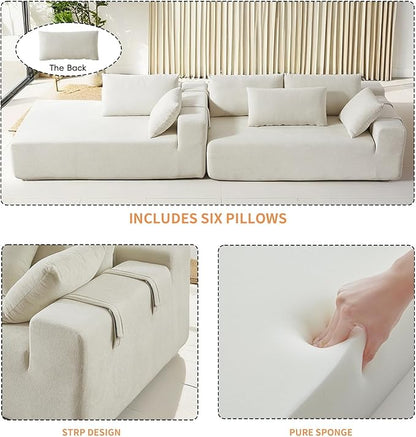 108" Modular Sectional Couch Sofa with L-Shape Chaise, Modern Cloud Comfy Sofa with Deep Seat, Upholstered Couches for Living Room Bedroom, No Assembly Required (Beige Right Facing Chaise)