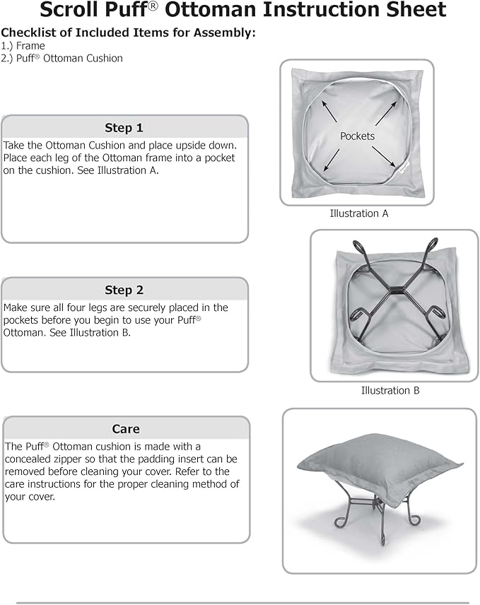 Howard Elliott Scroll Puff Ottoman Chair With Cover, Multipurpose Alternate Seating Footstool Footrest Chair with Titanium Frame, Patio Furniture for Camping, Home, Indoor & Outdoor, Bella Pewter