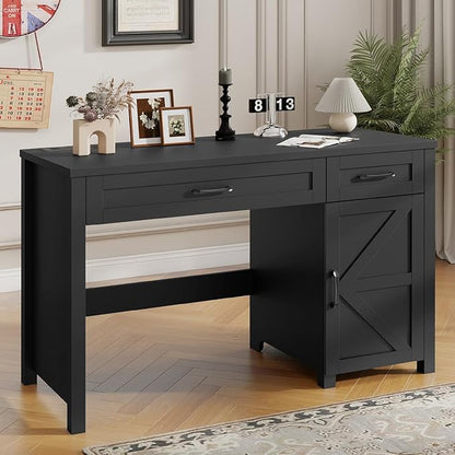 Farmhouse 47" Executive Desk, Computer Desk with Drawers and Storage Cabinet, Workstation for Home Office and Study.(Pure Black)