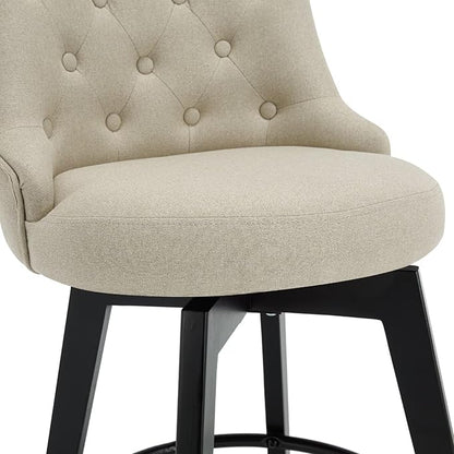 MINCETA Set of 4 Upholstered Bar Stools - 26 Inch Swivel Counter Height Stools with Low Tufted Back, Footrest & Performance Fabric - Khaki Round Seat for Kitchen Island & Home Bar
