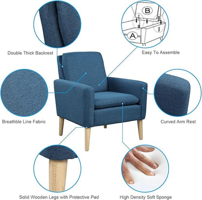 Lohoms Accent Chair for Living Room, Comfy Upholstered Reading Leisure Chair for Bedroom, Mid-Century Modern Armchair, Linen Fabric Single Sofa Chair for Apartment, Waiting Room, Navy Blue