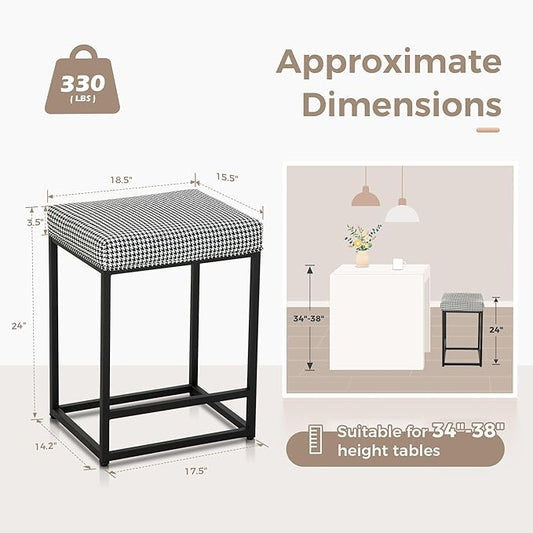 MAISON ARTS Bar Stools Set of 4 | Counter Height Bar Stools for Kitchen Island | 24" Backless Modern Bar Height Stools with Houndstooth Pattern