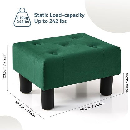 Poofzy Small Foot Stool Ottoman, Velvet Ottoman Foot Rest with Legs, Rectangle Foot Rest for Couch, Footstools and Ottomans Small for Living Room and Entryway (Green)
